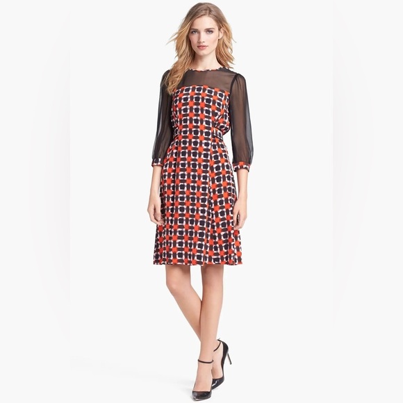 KATE SPADE Zaza Check Silk A-Line Semi Sheer Dress - Picture 1 of 9